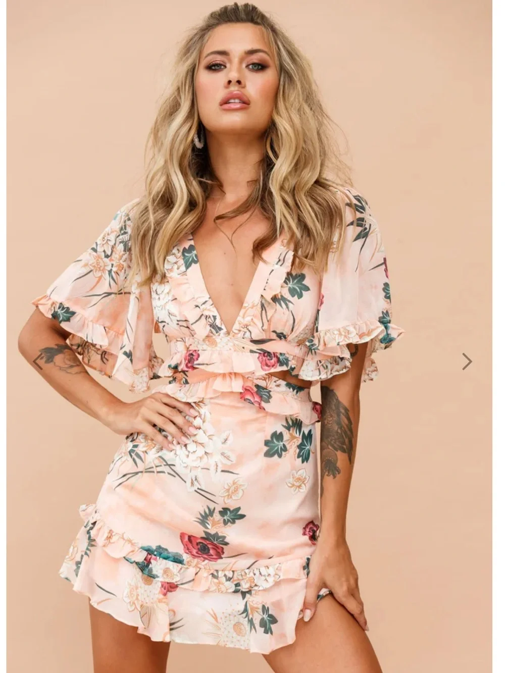 NWT Peach Floral Ruffle Wrap Dress - Picture 4 of 11